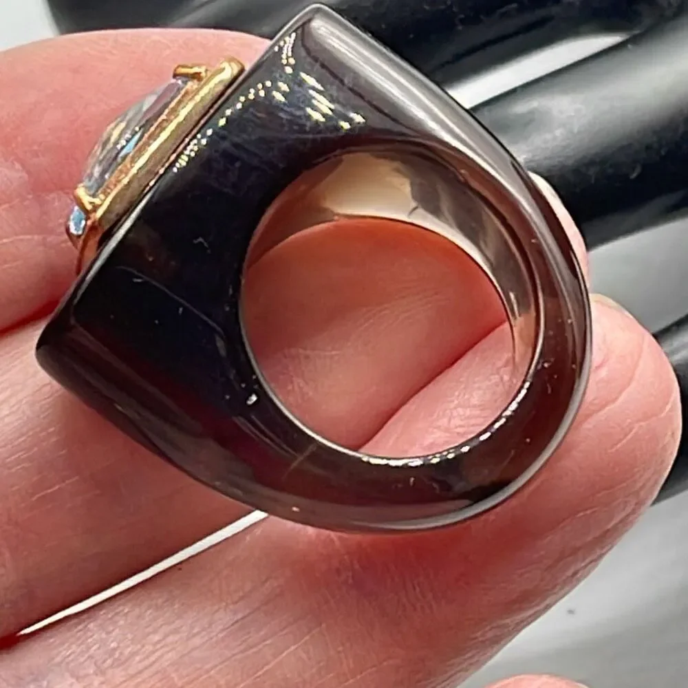 Gemorbit, Inc.,Smokey Topaz, white zircon and blue topaz ring size 8